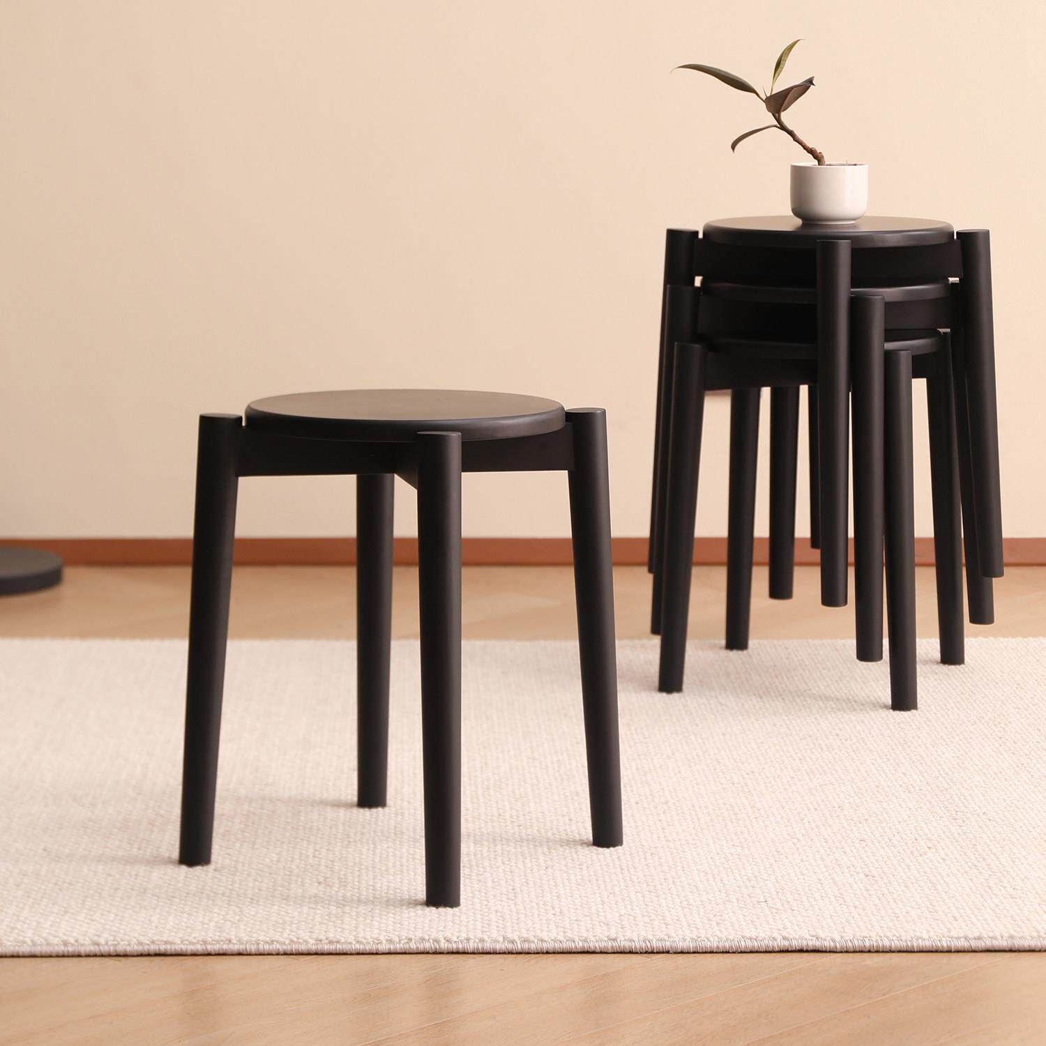 艾迪嘉 图图圆凳 纯实木凳子北欧家用会客椅可叠放组合创意备餐凳