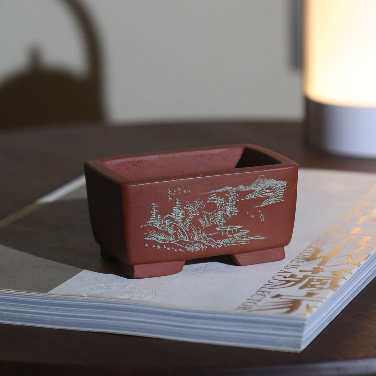 马槽风花盆迷你刻苏绘中国兵盆栽微型长方形盆紫砂桌面盆景盆