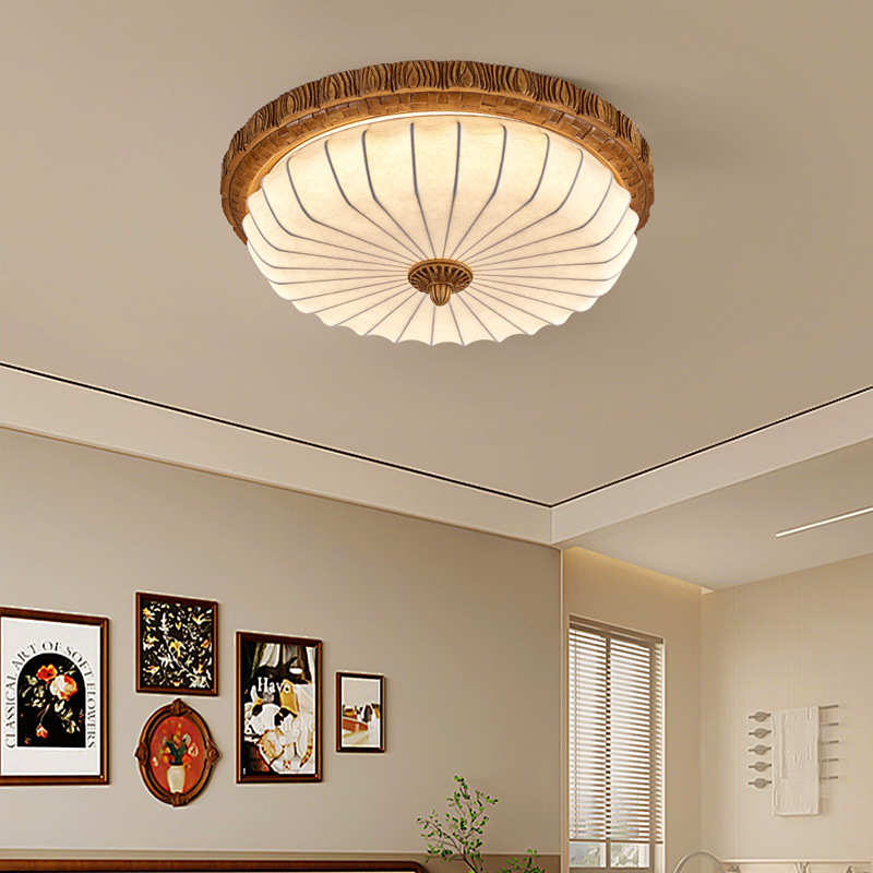 蚕丝led灯具卧室护眼中树脂书房主吸顶灯圆形复古法式古风灯花纹