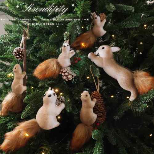 SwanLace松果毛绒仿真小松鼠圣诞树装饰品节日挂件摆件布置挂饰