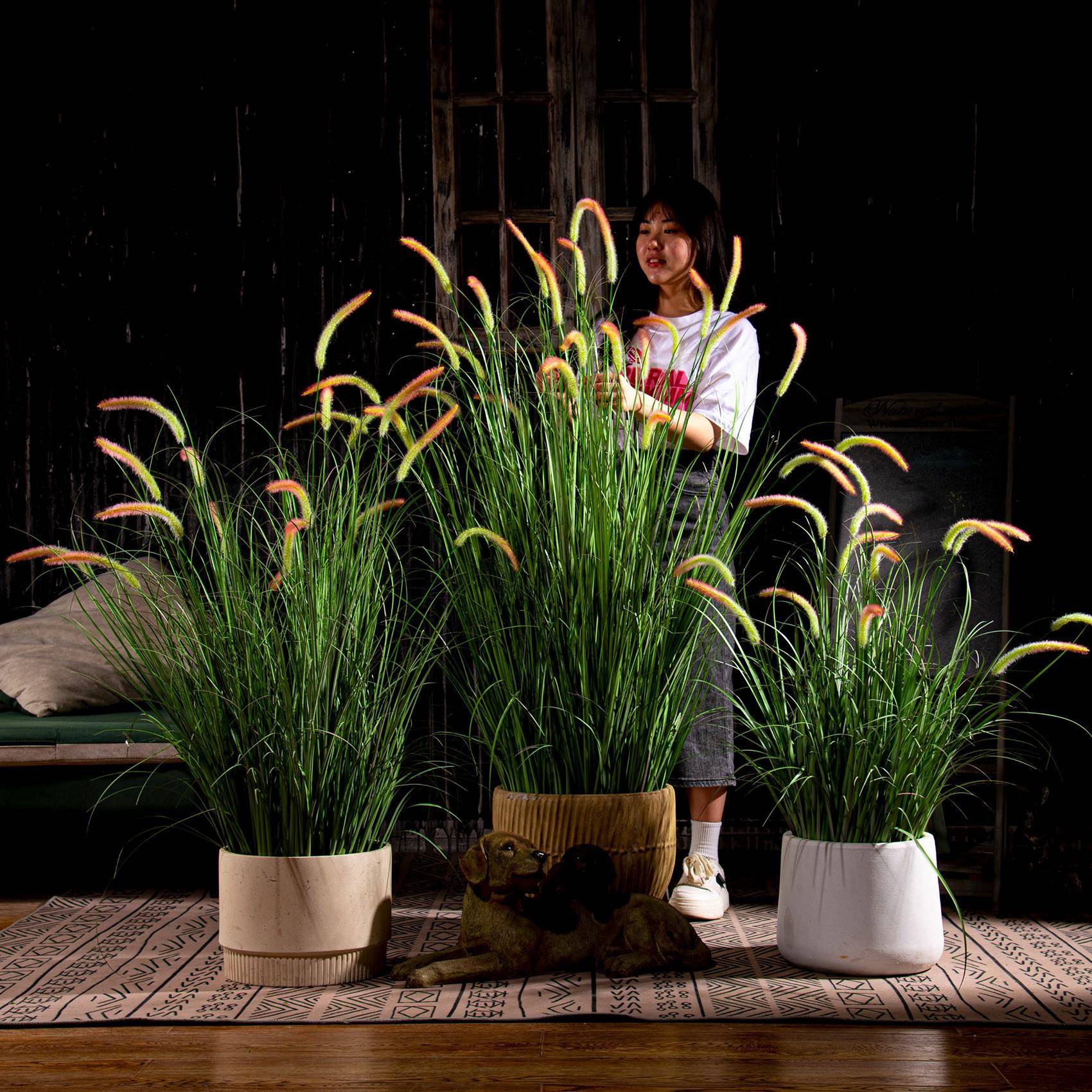 仿真绿植狗尾草假苇芦草树假花盆栽室内GWBPC-66摆件仿生植物装蒲