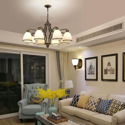 美式客厅吊灯现简代652轻灯奢约餐厅卧室灯乡村复古大气家用具