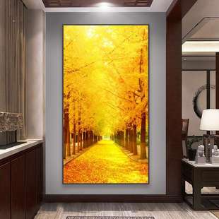 黄金大道入户门玄关装 饰画黄金满地走廊过道客厅发财树墙壁挂画