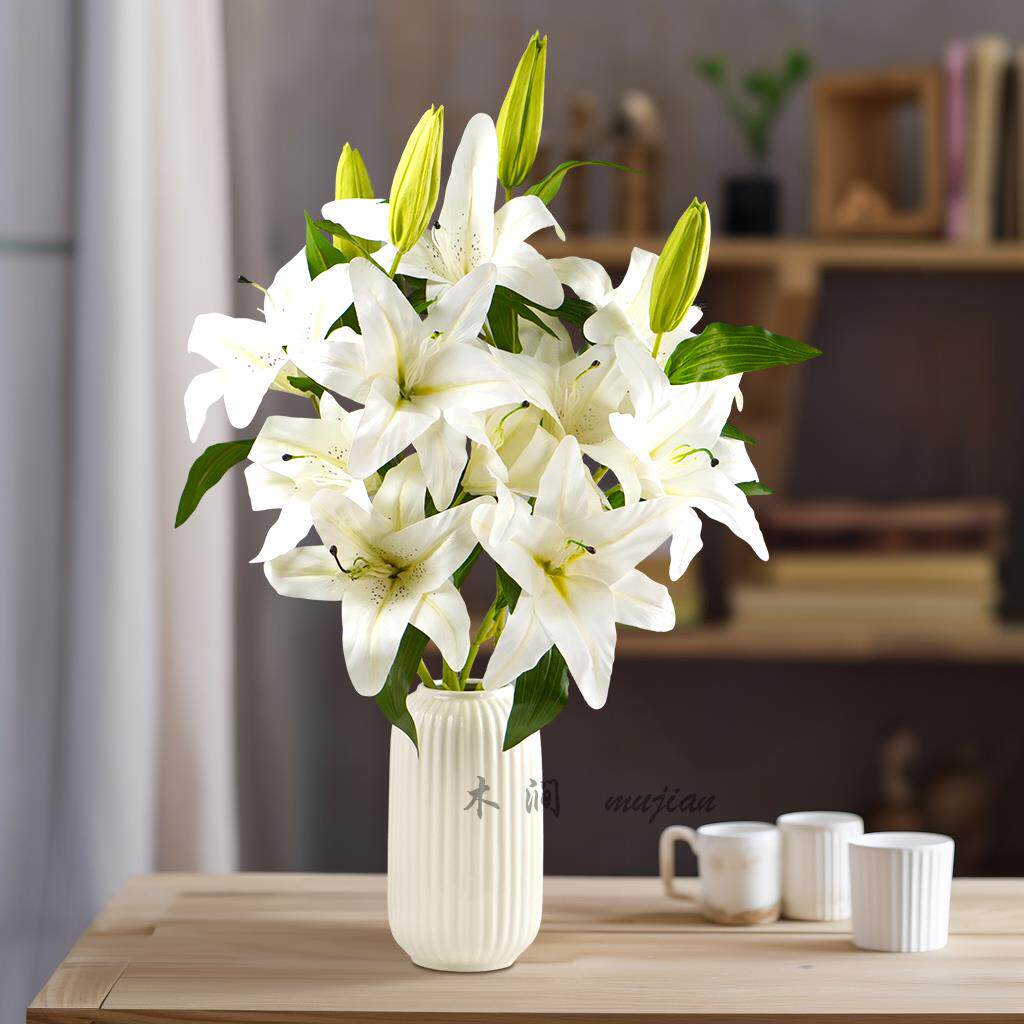 木涧百合花仿真花高级客厅插花装饰花束塑料花餐桌摆设假花花艺