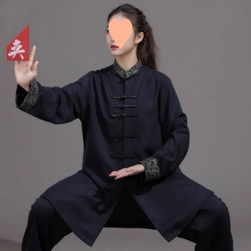 太极服男新款棉麻撞色太极拳练功服女武术服装表演服春秋套装