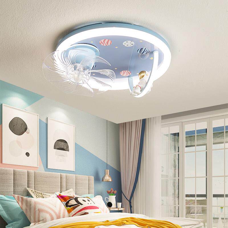 儿童房间吊扇灯男孩女孩卧室全光谱护眼公主太空人360摇头吸顶灯