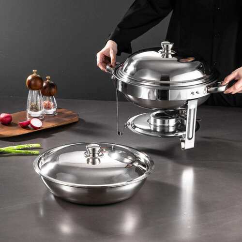 亚马逊跨境户外聚餐不锈钢圆形酒精自助餐炉可拆卸 chafing dish