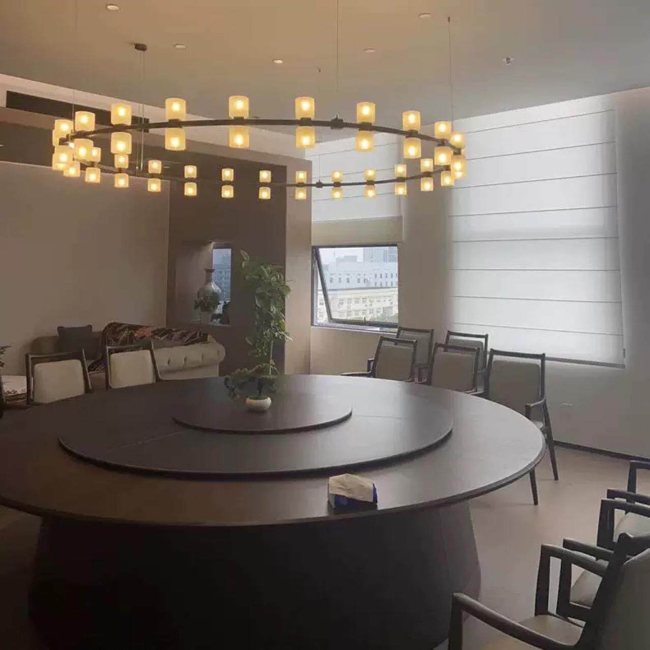 新中式餐厅间中餐西648包厅吊灯工程圆形玻璃现客代厅包厢轻