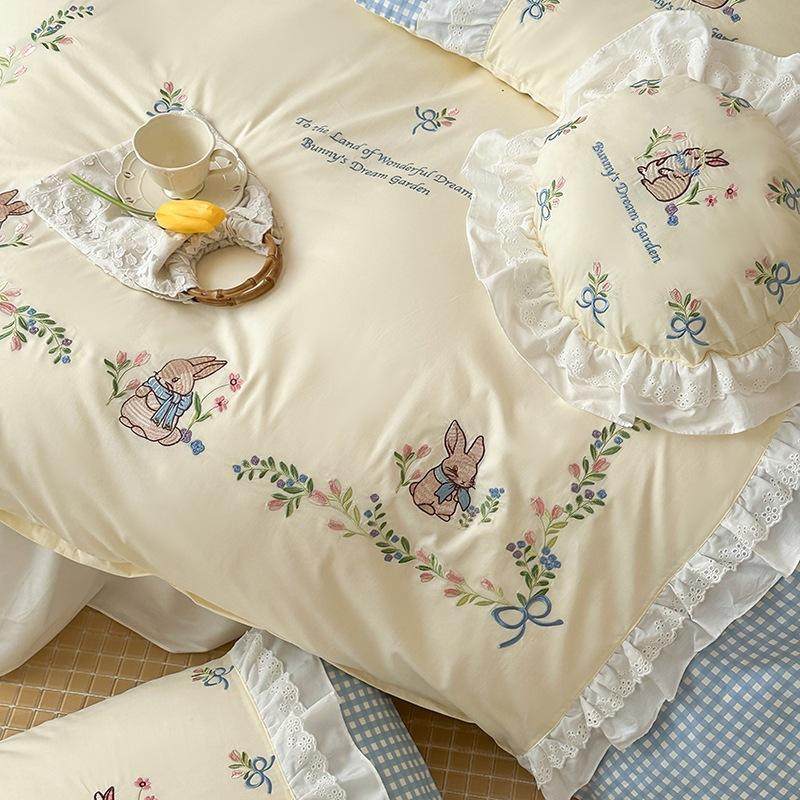可爱卡通兔子春夏韩系40支全棉刺绣款四件套亲肤舒适床单被套床品,床上用品,床垫/床褥/床护垫/榻榻米床垫,淘宝优惠券,粉丝福利购,淘宝优惠卷