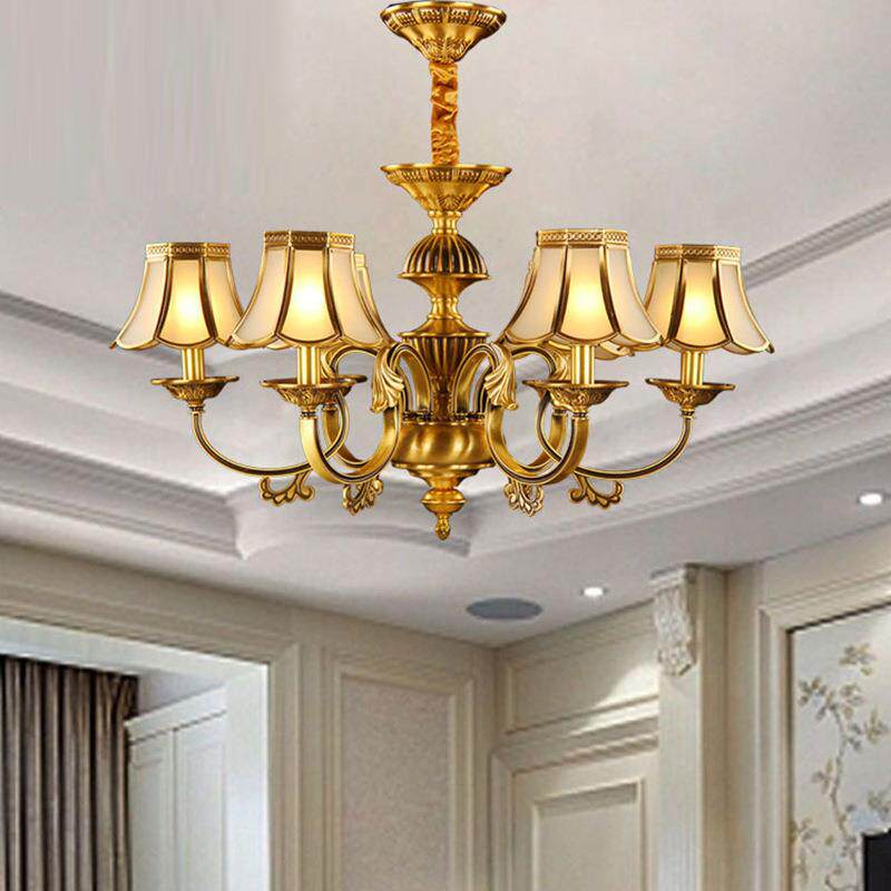 简欧式全铜吊灯客厅餐厅卧室6头铜艺灯美式现代简约铜艺灯具1613