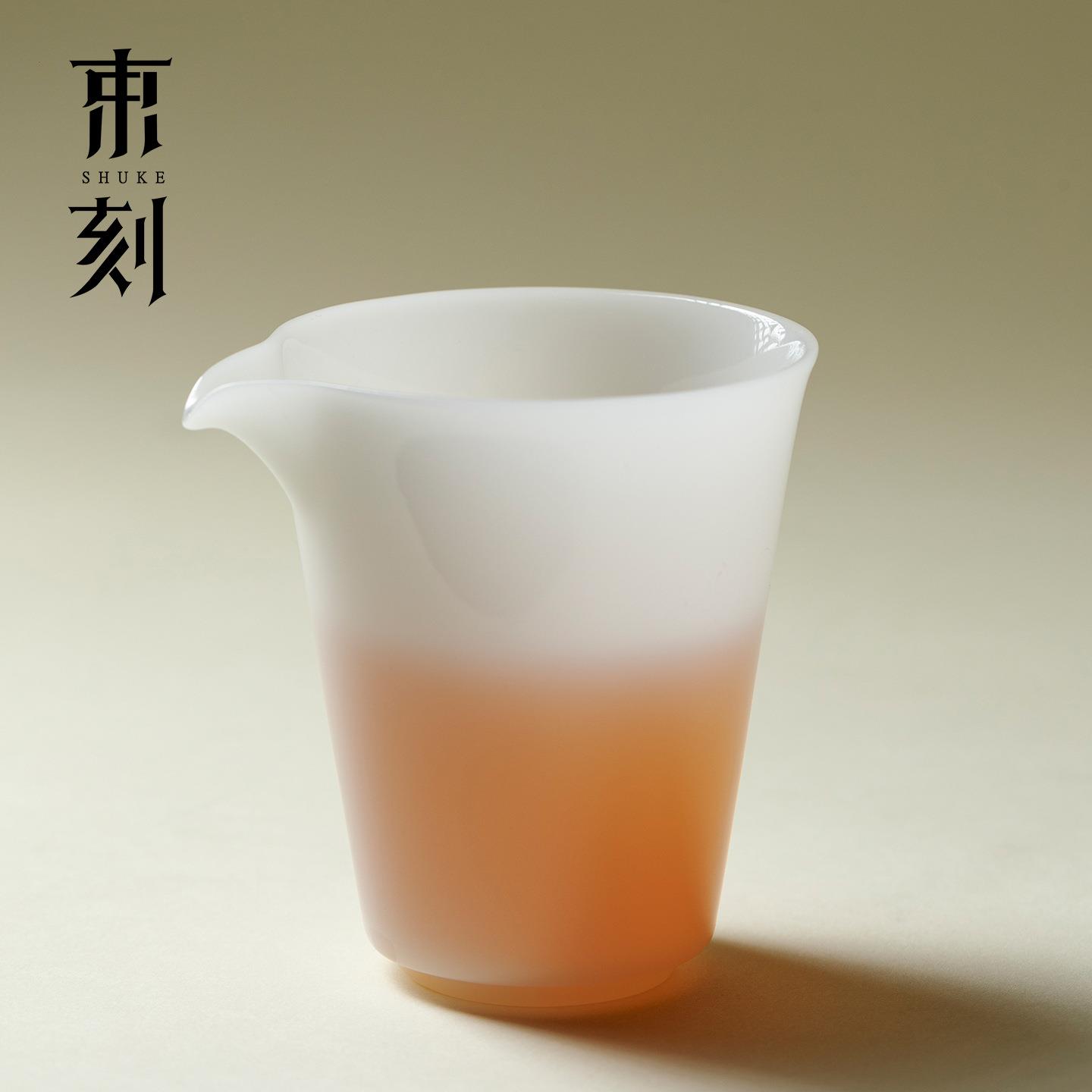 束刻 高端璞玉白瓷鹰嘴公道杯中国白冰种玉瓷茶海茶海分茶器匀杯