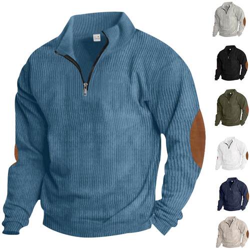 Men's European Size Stand Collar Corduroy Knit Pullover