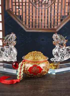 水晶貔貅招财摆件一对聚财皮丘办公室客厅玄关店铺装饰品开业礼品