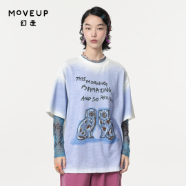 moveup幻走2024春季.fun系列，圆领狗狗印花设计师中长款t恤女