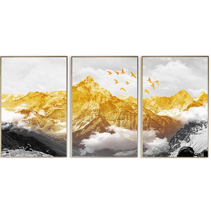 装手欢绘简约客厅饰画3连黄金山壁挂画NZLCX201，咨询立体迎抽象