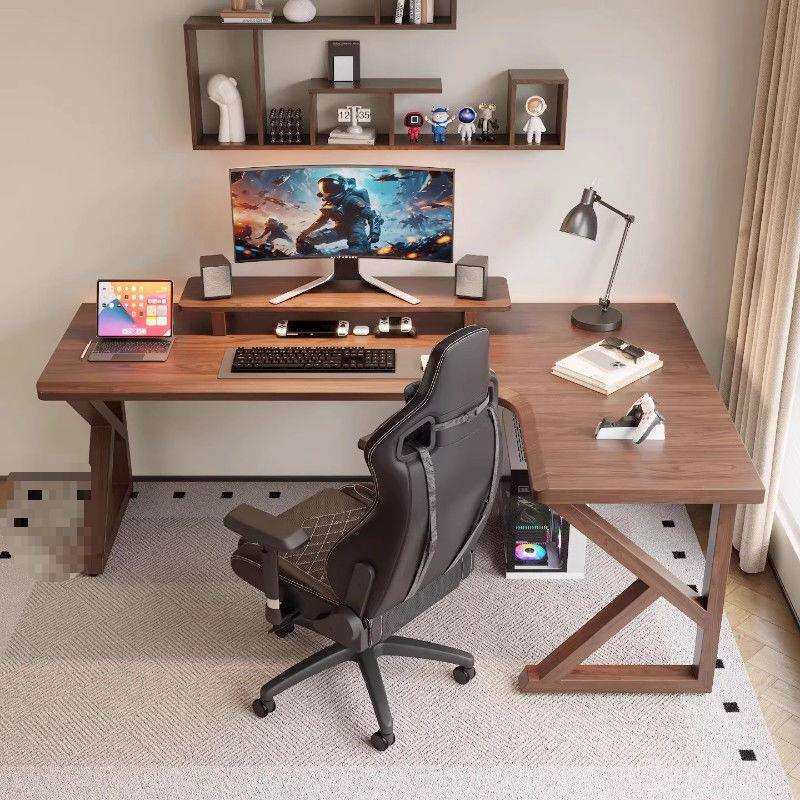 全实木电脑桌台式家用电竞桌子卧室办公桌长方形双人L型转角书桌