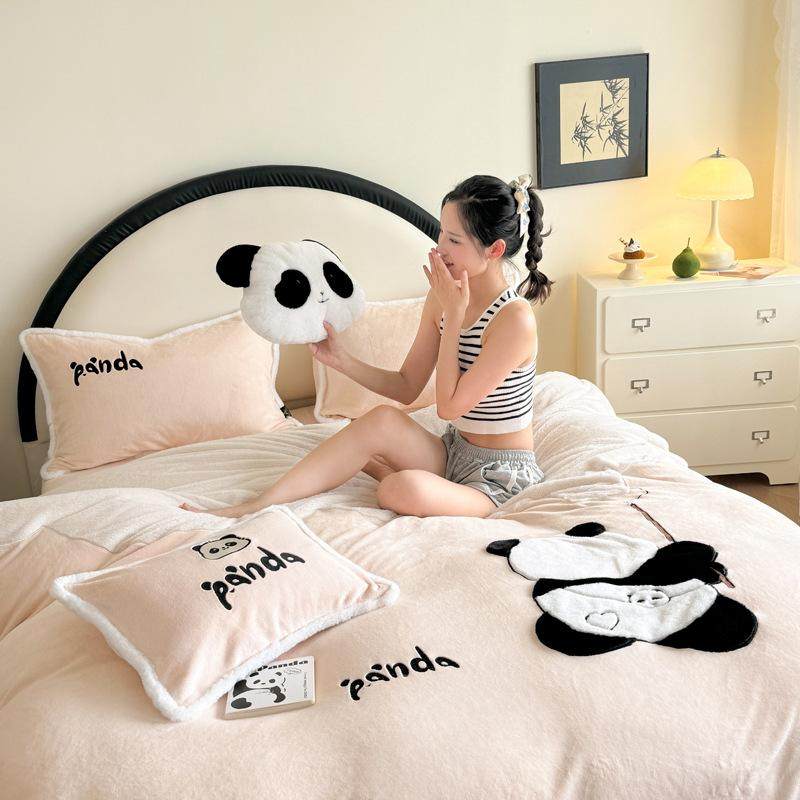 冬季加厚兔毛绒四件套a类熊猫贴绣牛奶绒被套南通加绒床单被罩,床上用品,床品套件/四件套/多件套,淘宝优惠券,粉丝福利购,淘宝优惠卷