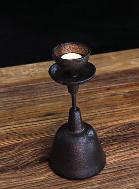 美式手工ALD烛复古铸铁老台油铁灯灯旧物中式茶道铁艺居家装饰摆