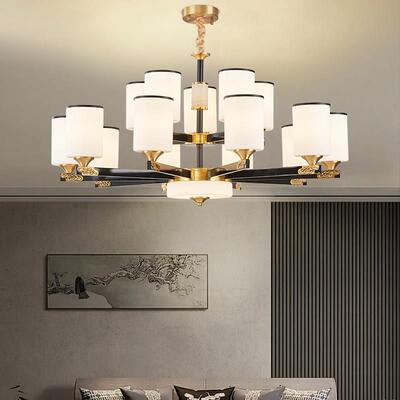 全铜新中式客厅吊灯玉石轻奢大气饭厅灯现代简约别墅灯具2025新款