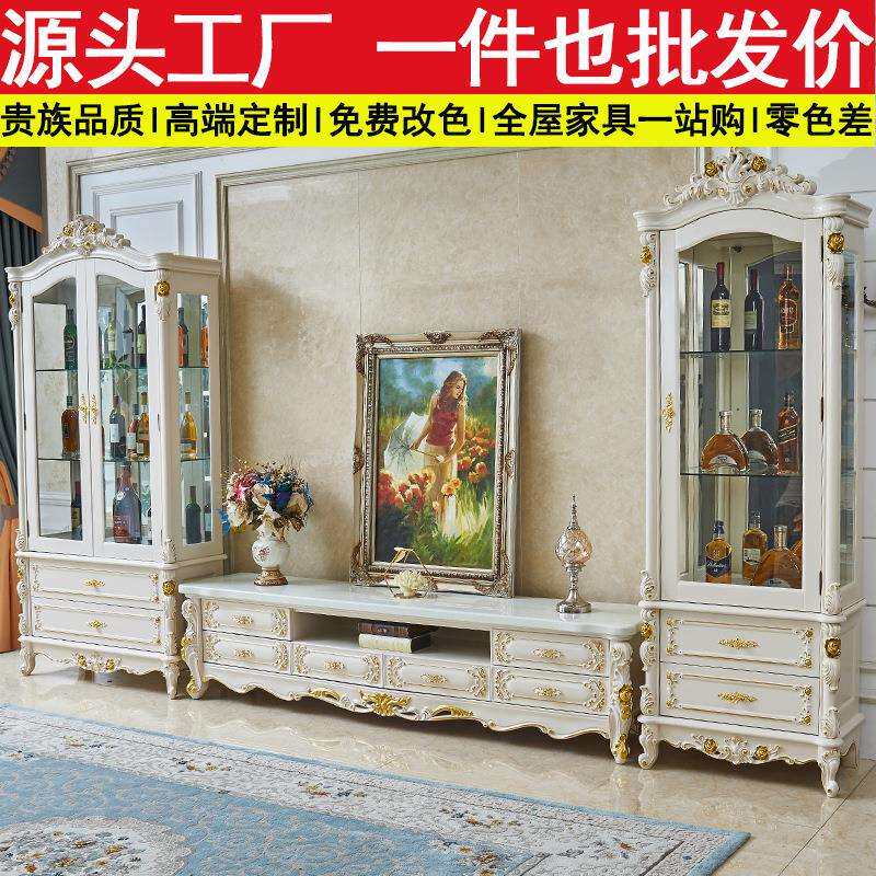 欧式实木酒柜客厅靠墙家用单双门餐厅白色玻璃储物展示柜电视边柜