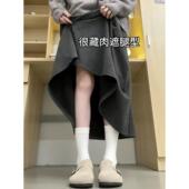 大码 胖MM糯米半身裙女春季 高腰遮肚显瘦梨型身材宽松中长0206r