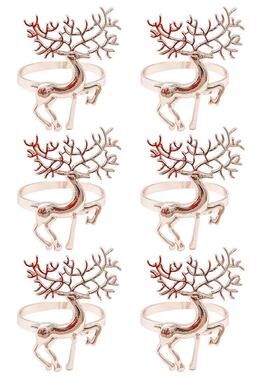 6Pcs Christmas Napkin Rings Alloy Deer Decorative Napkin Hol