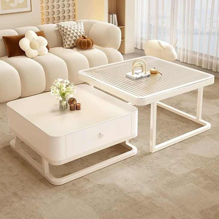 2024新款奶油风白岩板茶几组合轻奢小户型客厅家用简约现代网红桌