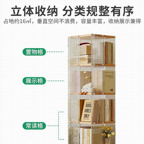 360度旋转书架透明儿童绘本收纳架落地置物架家用简易学生小书柜