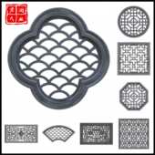 古建窗花围墙方形仿古镂空水泥花窗扇形梅兰竹菊砖雕浮雕荷花牡丹