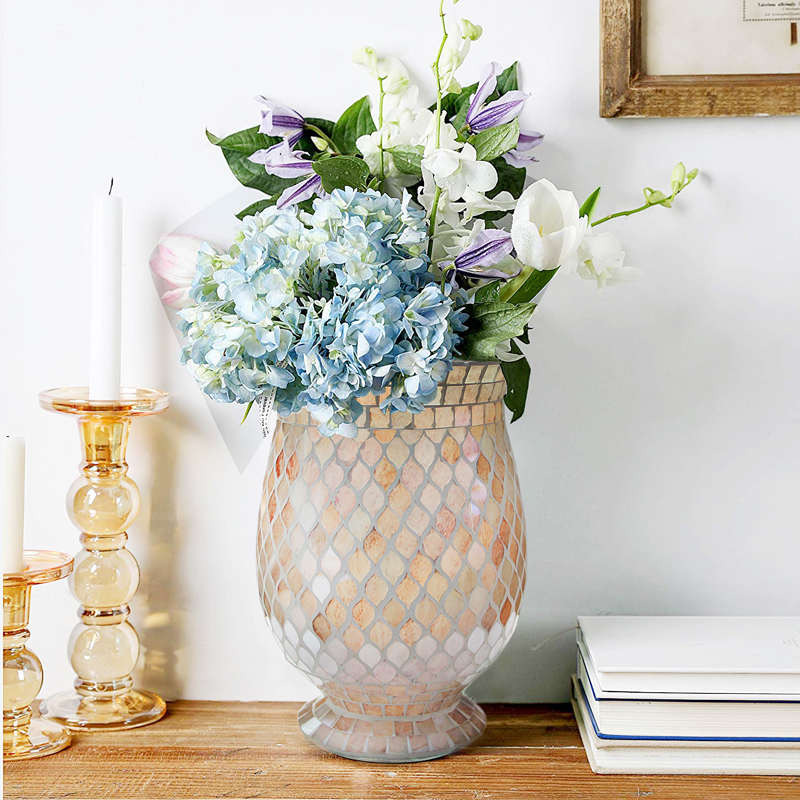 新品欧式大肚褐色马赛克玻璃花瓶时尚家居客餐厅书房装饰摆件花插