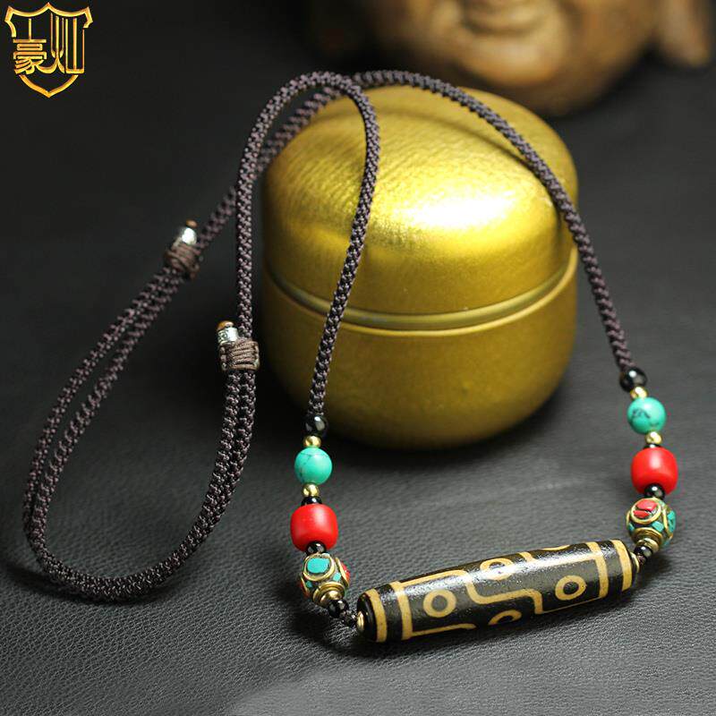 西藏老天珠九眼天珠莲师诸法三界天珠原石玛瑙天眼挂件民族风吊坠