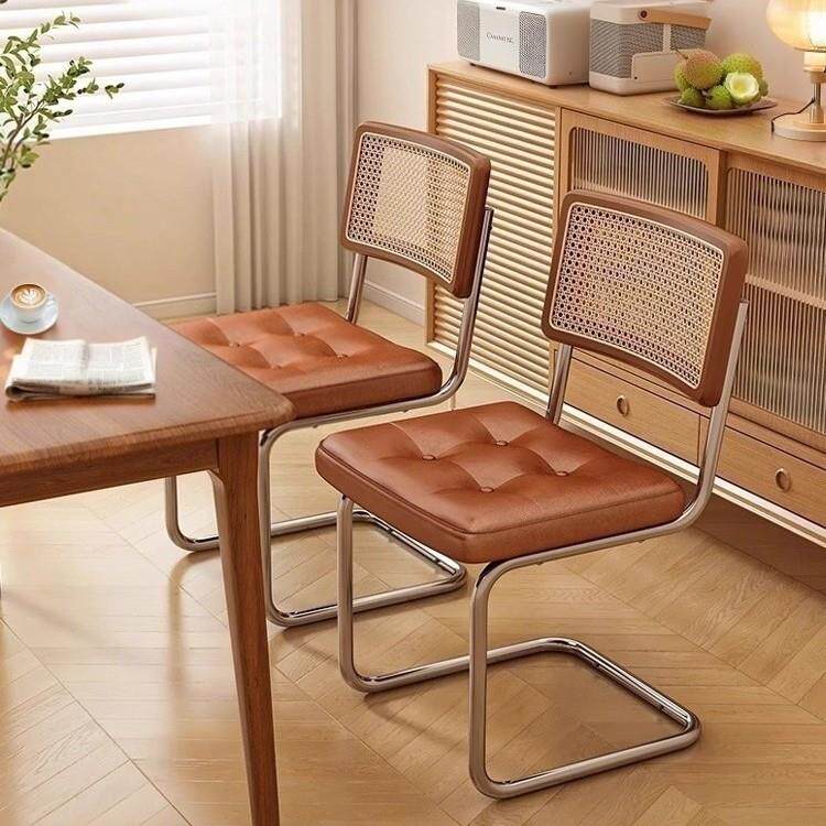 中古风藤编餐椅家用餐桌椅餐厅靠背椅子现代简约高级咖啡厅休闲椅