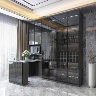 玻璃门靠墙酒柜一体餐桌储物餐边柜伸缩吧台简约家用折叠饭桌