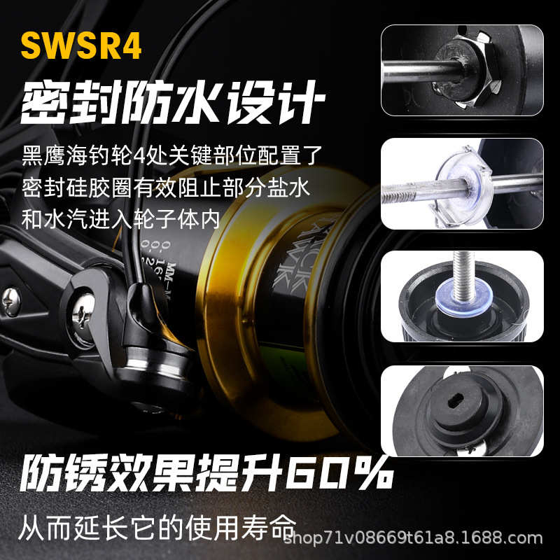 熊王24新款黑鹰海钓全金属纺车轮大钓力路亚轮锚鱼防水耐腐蚀