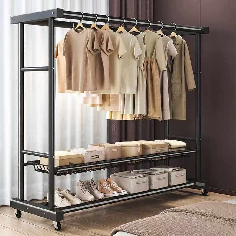 简易衣帽架移动晾衣架落地特厚不锈钢挂衣架子家用卧室衣服收纳架