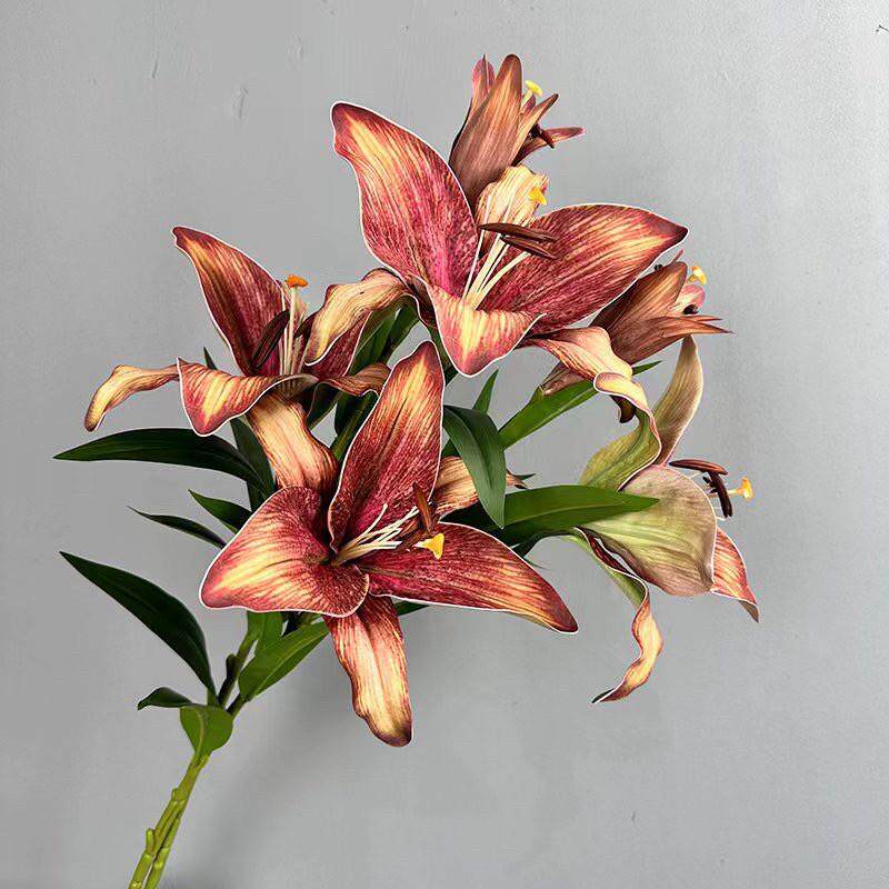 3D复古高档仿真花粉色EVA特大香水百合客厅餐桌装饰摆放假花大号