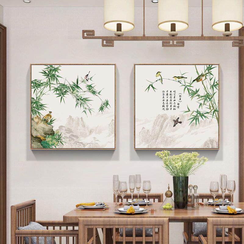 新中式客厅进门玄关壁画带框字画竹子挂画书房竹报平安装饰画餐厅