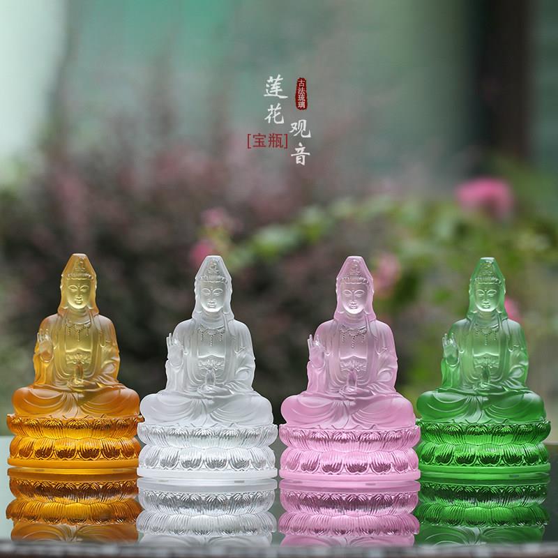 琉璃净瓶观音菩萨莲花座观世音佛像摆件家用佛堂供奉神像摆设