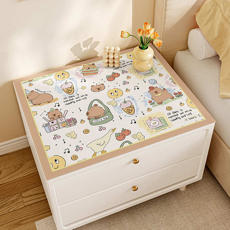 床头柜盖垫防水防油皮革桌垫现代卡通防尘盖布书桌桌面垫轻奢桌布
