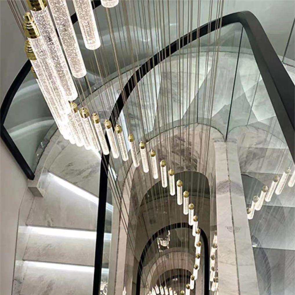水晶楼梯吊灯现代轻奢别墅复工楼Loft长吊灯水晶客厅灯餐厅吊灯