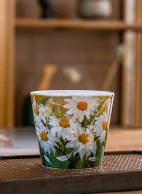 重工油画系列直口杯手绘釉下五彩茶杯品茗杯主人杯高端家用杯送礼