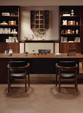 板美胡桃木别墅档书房高书桌办公QL02352室经理会议室老板桌大泡