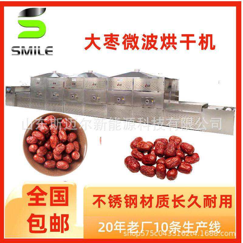 大枣微波烘干灭虫卵设备隧道式大型食品烘干机核桃熟化脱水机