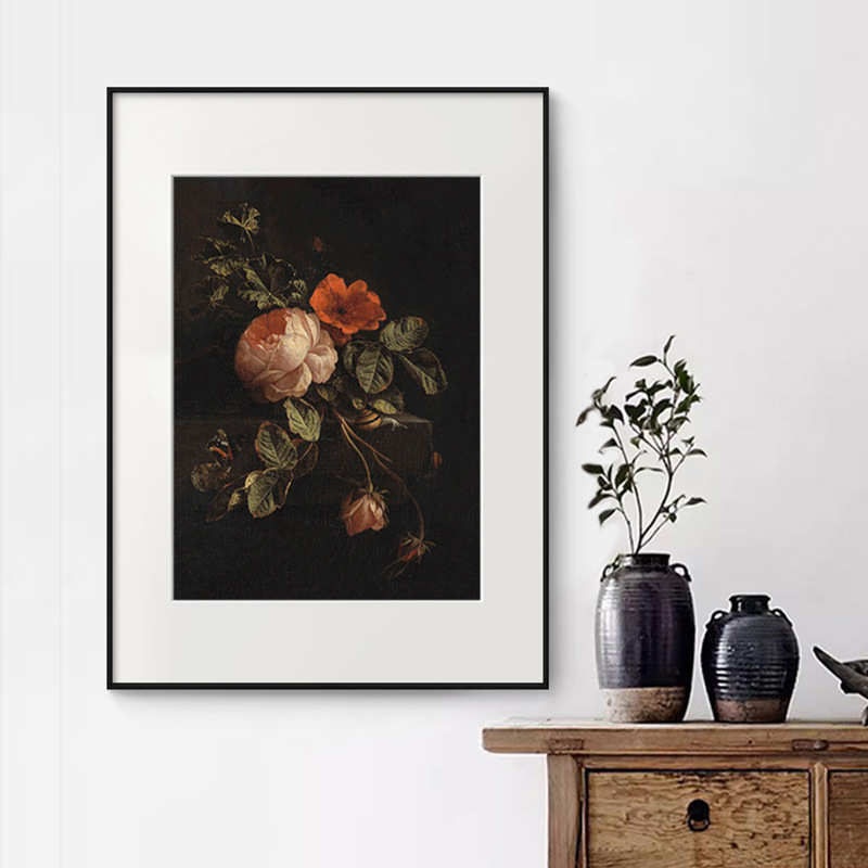 复古植物花卉花朵静物装饰画法式墙壁画欧式餐厅墙面艺术挂画摆画图片