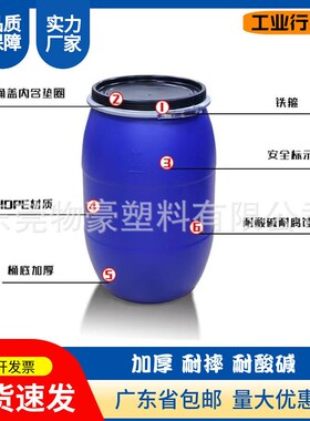 蓝色120升大口铁口YAK箍桶广输桶1200L运法兰桶耐酸碱20kg加厚抱