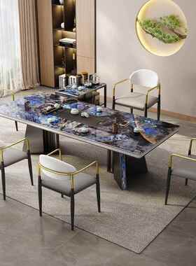 奢石岩桌板茶台现代轻奢TXP办组公桌书桌感家用泡茶茶椅合