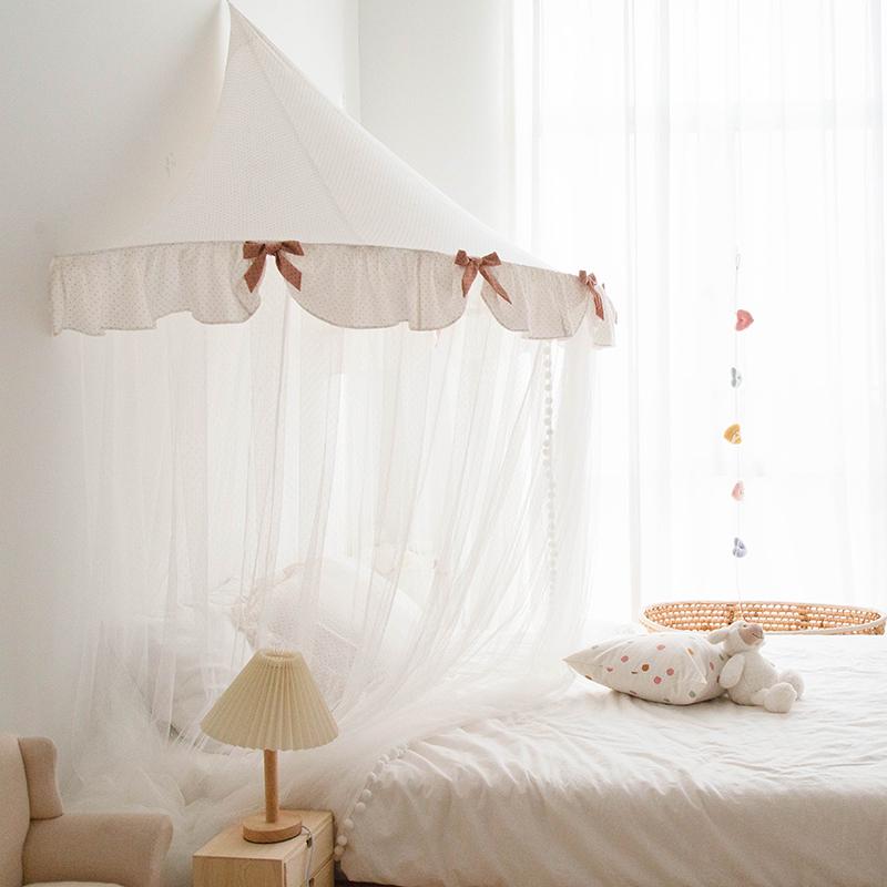 蚊帐家用免安装1.5米1.8m圆顶吊顶幔帐韩式卧室纯棉波点防蚊床幔