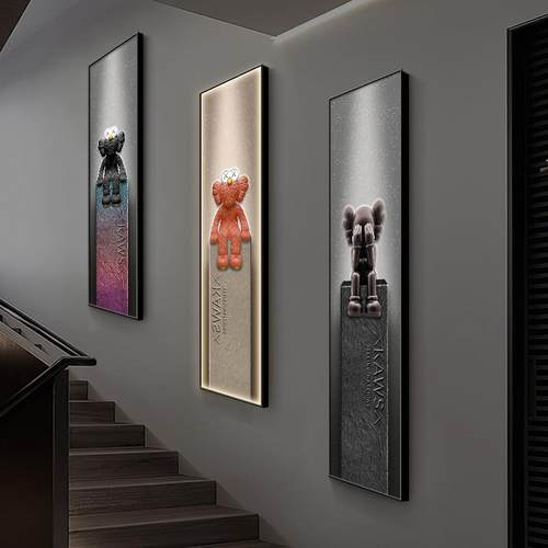 新款KAWS玄关装饰画LED灯画潮流网红公仔楼梯转角挂画氛围灯画