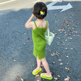 2024夏季女童针织吊带裙，女宝韩版修身裙子儿童，背心裙连衣裙潮