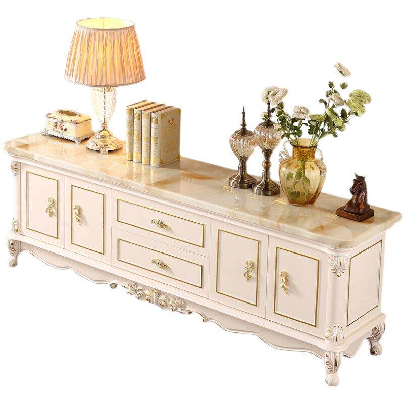 欧式电视柜高款卧室实木柜子床尾柜客厅阳台大理石面储物柜半高柜